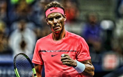 4k, Rafael Nadal, rosa uniform, ATP, spansk tennisspelare, close-up, idrottsman, Fortfarande, tennis, HDR