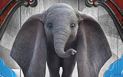 Dumbo, 2019, promo, 4k, affisch, 3d-elefant, ny film om en elefant, huvudpersonen, elefant