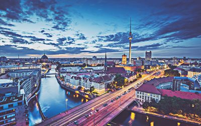 Berlin, 4k, morning, capital, Berlin TV Tower, cityscapes, Germany, Europe