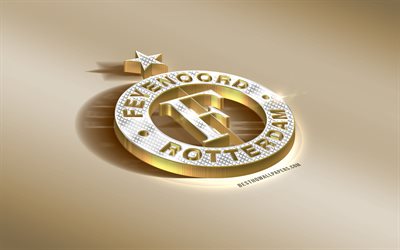 Feyenoord Rotterdam, Dutch football club, golden silver logo, Rotterdam, Netherlands, Eredivisie, 3d golden emblem, creative 3d art, football, Feyenoord