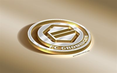 FC Groningen, Dutch football club, golden silver logo, Groeningen, Netherlands, Eredivisie, 3d golden emblem, creative 3d art, football