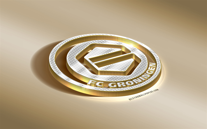 FC Groningen, Holl&#228;ndsk fotboll club, golden silver logotyp, Groeningen, Nederl&#228;nderna, Eredivisie, 3d gyllene emblem, kreativa 3d-konst, fotboll