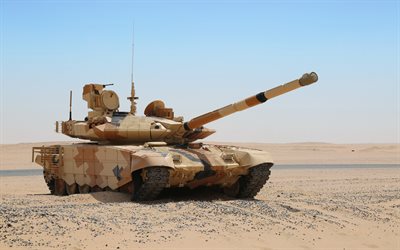 T-90MS, russe char de combat principal, d&#233;sert, sable, camouflage, T-90, r&#233;servoirs, Russie