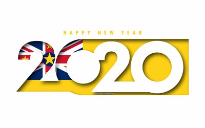 Niue 2020, Bandeira de Niue, fundo branco, Feliz Ano Novo Niue, Arte 3d, 2020 conceitos, Niue bandeira, 2020 Ano Novo, 2020 Niue bandeira