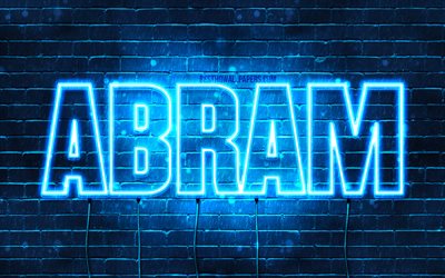 abram, 4k, tapeten, die mit namen, horizontaler text, name abram, blue neon lights, bild mit namen abram