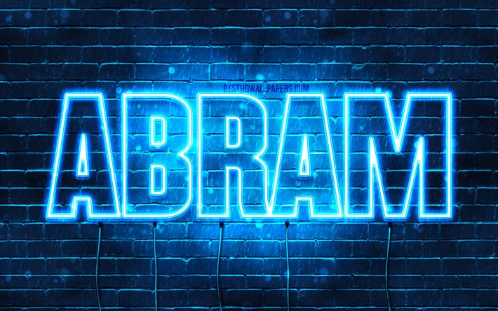 Abram, 4k, sfondi per il desktop con i nomi, il testo orizzontale, Abram nome, neon blu, immagine con nome Abram