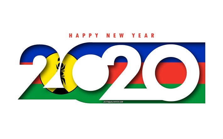 neukaledonien 2020, flagge von neukaledonien, wei&#223;er hintergrund, gl&#252;ckliches neues jahr neukaledonien, 3d-kunst, 2020 konzepte, neukaledonien flagge, 2020 neue jahr 2020 neukaledonien flagge