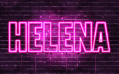 Helena, 4k, wallpapers with names, female names, Helena name, purple neon lights, horizontal text, picture with Helena name