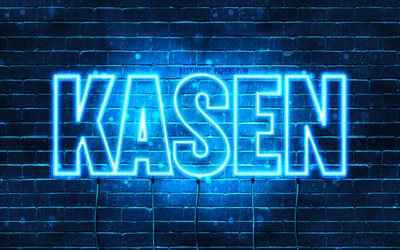 Kasen, 4k, wallpapers with names, horizontal text, Kasen name, blue neon lights, picture with Kasen name