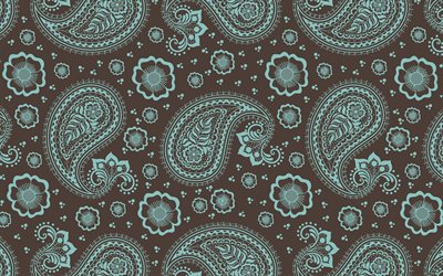 brown paisley background, paisley patterns, floral patterns, background with flowers, colorful paisley background, retro paisley patterns, retro floral background