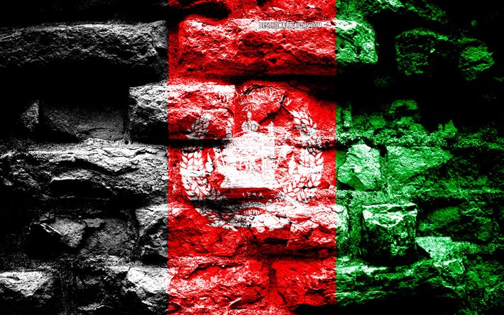 Afghanistan flagga, grunge tegel konsistens, Flagg i Afghanistan, flaggan p&#229; v&#228;ggen, Afghanistan, flaggor fr&#229;n l&#228;nder i Asien