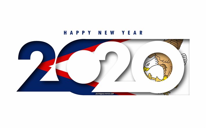 amerikanisch-samoa 2020, flagge, amerikanisch-samoa, wei&#223;er hintergrund, gl&#252;ckliches neues jahr, 3d-kunst, 2020 konzepte, amerikanisch-samoa flagge, 2020 neue jahr 2020 amerikanisch-samoa flagge