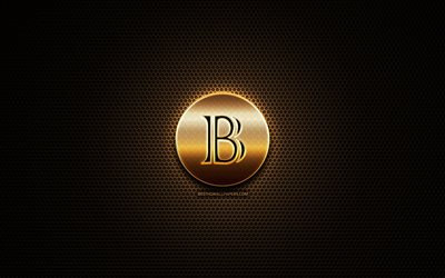 BlackCoin glitter logo, cryptocurrency, grid metal background, BlackCoin, creative, cryptocurrency signs, BlackCoin logo