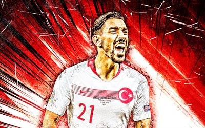 Irfan Can Kahveci, grunge art, Turkey National Team, soccer, footballers, Irfan Kahveci, red abstract rays, neon lights, Turkish football team