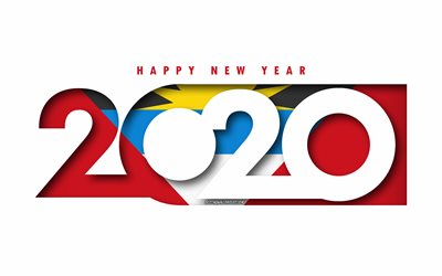 Antigua-et-Barbuda 2020, Pavillon d&#39;Antigua-et-Barbuda, fond blanc, bonne et Heureuse Ann&#233;e Antigua-et-Barbuda, art 3d, 2020 concepts, Antigua-et-Barbuda drapeau, 2020 Nouvel An, 2020 Antigua-et-Barbuda drapeau