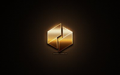 Ubiq glitter logo, cryptocurrency, grid metal background, Ubiq, creative, cryptocurrency signs, Ubiq logo