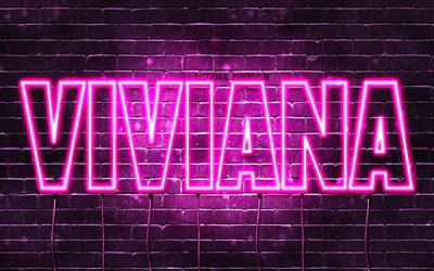 Viviana, 4k, wallpapers with names, female names, Viviana name, purple neon lights, horizontal text, picture with Viviana name