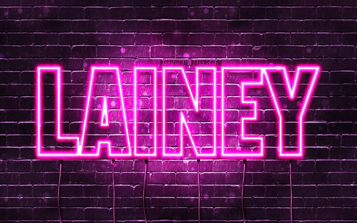 Lainey, 4k, taustakuvia nimet, naisten nimi&#228;, Lainey nimi, violetti neon valot, vaakasuuntainen teksti, kuva Lainey nimi