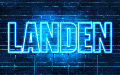 Landen, 4k, wallpapers with names, horizontal text, Landen name, blue neon lights, picture with Landen name