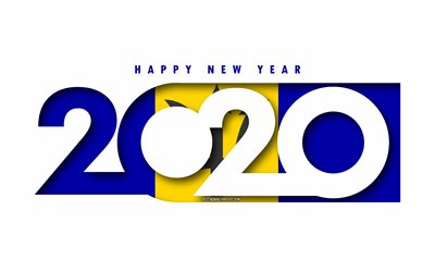 Barbados 2020, Barbadoksen lippu, valkoinen tausta, Hyv&#228;&#228; Uutta Vuotta Barbados, 3d art, 2020 k&#228;sitteit&#228;, 2020 Uusi Vuosi, 2020 Barbadoksen lippu