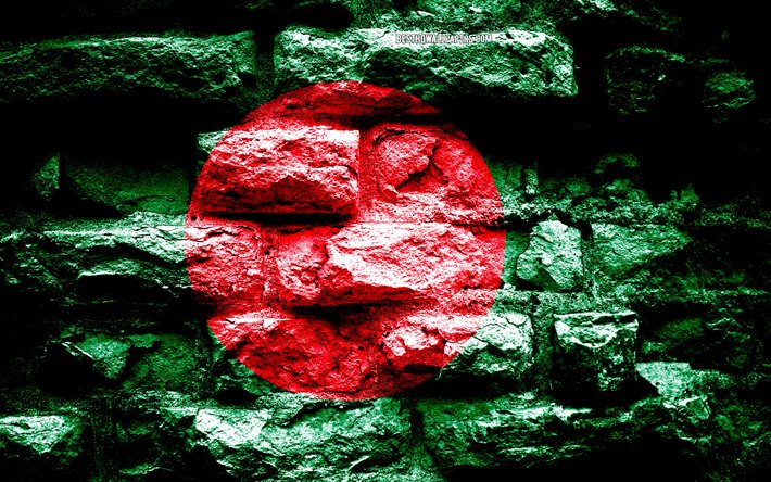 Tuğla duvar &#252;zerine Bangladeş bayrağı, Bangladeş bayrağı, grunge tuğla doku, Bayrak, Bangladeş, bayraklar Asya &#252;lkeleri