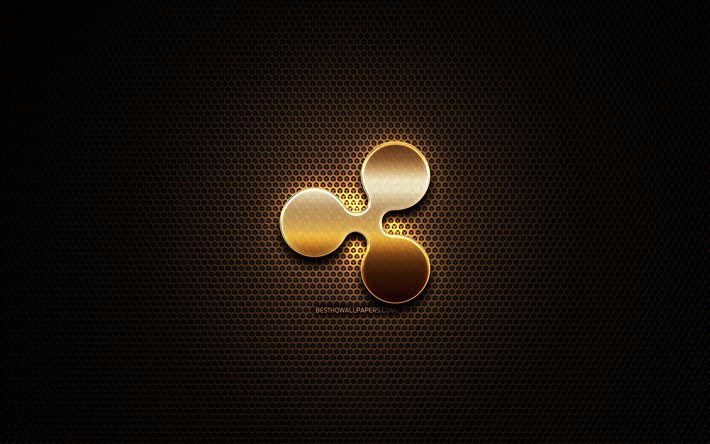 Ripple glitter logo, cryptocurrency, grid metal background, Ripple, creative, cryptocurrency signs, Ripple logo