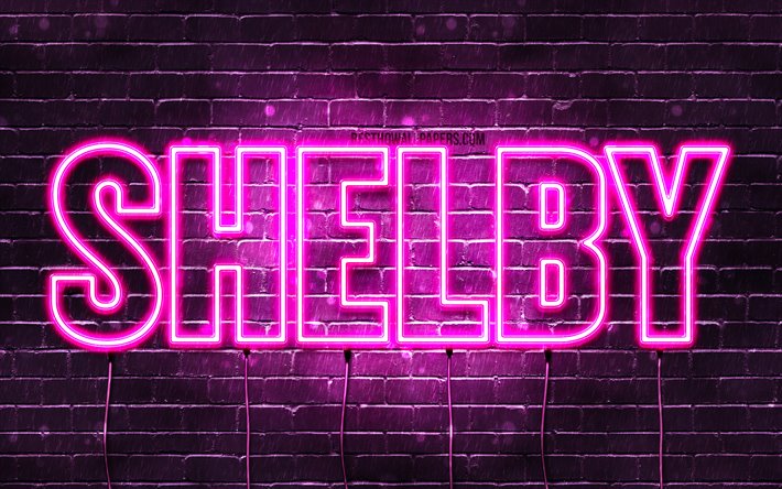 Shelby, 4k, adları Shelby adı ile, Bayan isimleri, Shelby adı, mor neon ışıkları, yatay metin, resim ile duvar kağıtları