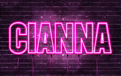 Cianna, 4k, bakgrundsbilder med namn, kvinnliga namn, Cianna namn, lila neonljus, Cianna Birthday, Grattis p&#229; f&#246;delsedagen Cianna, popul&#228;ra italienska kvinnliga namn, bild med Cianna namn