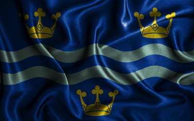 Cambridgeshiren lippu, 4k, silkki aaltoilevat liput, Englannin l&#228;&#228;nit, kangasliput, 3D-taide, Cambridgeshire, Eurooppa, Englannin kreivikunnat, Cambridgeshire 3D-lippu, Englanti