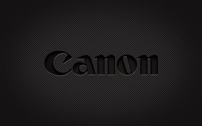 Logo Canon in carbonio, 4k, arte grunge, sfondo in carbonio, creativo, logo nero Canon, marchi, logo Canon, Canon