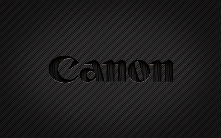 Canon karbon logosu, 4k, grunge sanat, karbon arka plan, yaratıcı, Canon siyah logo, markalar, Canon logosu, Canon