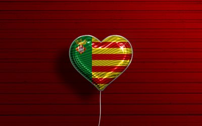 I Love Castellon, 4k, realistiska ballonger, r&#246;d tr&#228;bakgrund, Castellons dag, spanska provinser, Castellons flagga, Spanien, ballong med flagga, provinser i Spanien, Castellon flagga, Castellon