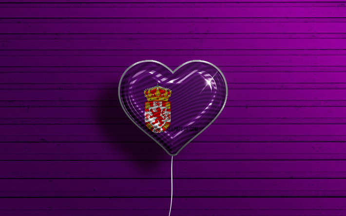 I Love Cordoba, 4k, realistiset ilmapallot, violetti puinen tausta, Cordoban p&#228;iv&#228;, Espanjan maakunnat, Cordoban lippu, Espanja, ilmapallo lipulla, Cordoba