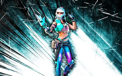4k, Cove Rider Ocean, grunge art, Fortnite Battle Royale, Fortnite characters, blue abstract rays, Cove Rider Ocean Skin, Fortnite, Cove Rider Ocean Fortnite