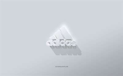 Logo Adidas, sfondo bianco, logo Adidas 3d, arte 3d, Adidas, stemma Adidas 3d