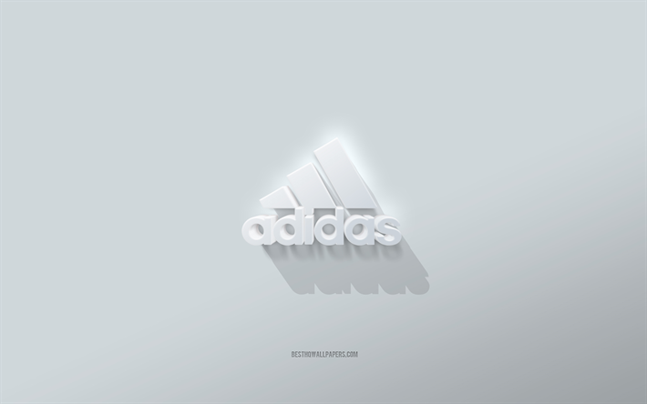Adidas-logo, valkoinen tausta, Adidaksen 3d-logo, 3d-taide, Adidas, 3d Adidaksen tunnus
