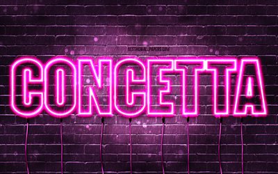 Concetta, 4k, wallpapers with names, female names, Concetta name, purple neon lights, Concetta Birthday, Happy Birthday Concetta, popular italian female names, picture with Concetta name