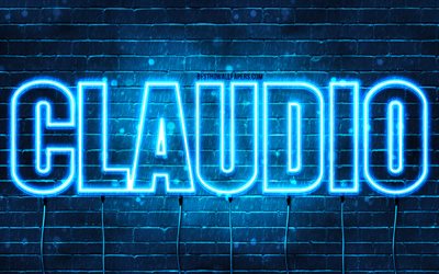 Claudio, 4k, wallpapers with names, Claudio name, blue neon lights, Claudio Birthday, Happy Birthday Claudio, popular italian male names, picture with Claudio name