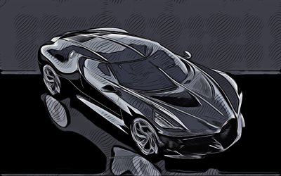 Bugatti La Voiture Noire, 4k, vektorkonst, Bugatti La Voiture Noire-teckning, kreativ konst, Bugatti La Voiture Noire-konst, vektorteckning, abstrakta bilar, bilteckningar, Bugatti