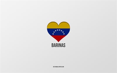 I Love Barinas, Colombian cities, Day of Barinas, gray background, Barinas, Colombia, Colombian flag heart, favorite cities, Love Barinas