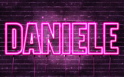 Daniele, 4k, wallpapers with names, female names, Daniele name, purple neon lights, Daniele Birthday, Happy Birthday Daniele, popular italian female names, picture with Daniele name