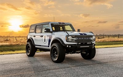 Hennessey VelociRaptor 400 Bronco, 4k, tuning, 2022 cars, SUVs, sunset, 2022 Ford Bronco, american cars, Ford