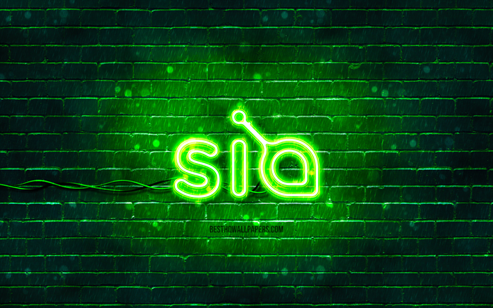 Siacoinグリーンのロゴ, 4k, 緑のレンガの壁, Siacoinのロゴ, 仮想通貨, Siacoinネオンロゴ, シアコイン