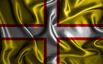 Dorset flag, 4k, silk wavy flags, english counties, Flag of Dorset, fabric flags, 3D art, Dorset, Europe, Counties of England, Dorset 3D flag, England