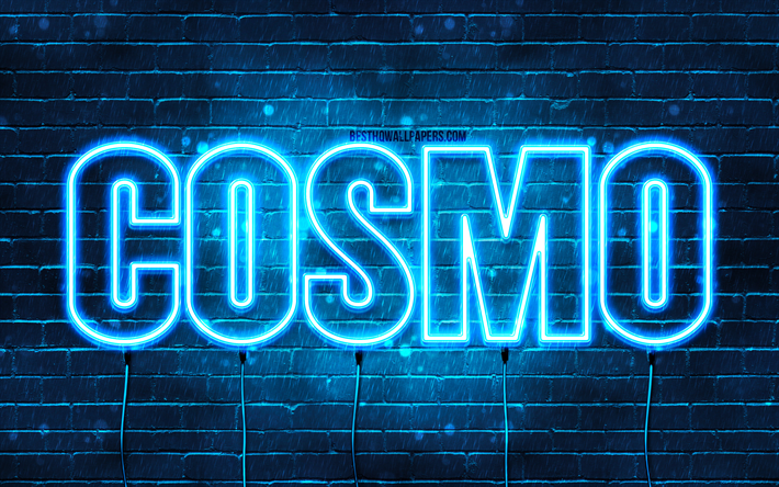 cosmo, 4k, tapeten mit namen, cosmo-name, blaue neonlichter, cosmo-geburtstag, happy birthday cosmo, beliebte italienische m&#228;nnliche namen, bild mit cosmo-namen