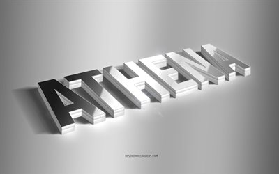 اثينا, فن 3d الفضة, خلفية رمادية, خلفيات بأسماء, اسم أثينا, بطاقة معايدة أثينا, فن ثلاثي الأبعاد, صورة باسم أثينا