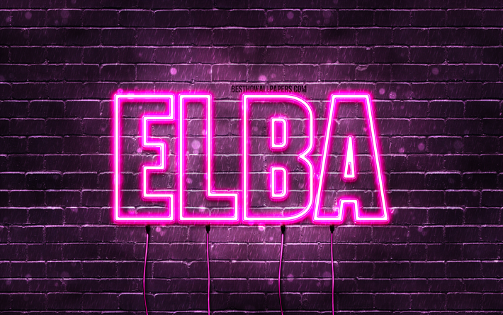 エルバ島, 4k, 名前の壁紙, 女性の名前, エルバの名前, 紫色のネオンライト, エルバの誕生日, 誕生日おめでとう, 人気のあるイタリアの女性の名前, エルバの名前の写真