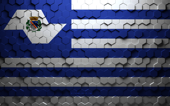 Drapeau d&#39;Aracatuba, art en nid d&#39;abeille, drapeau des hexagones d&#39;Aracatuba, Aracatuba, art des hexagones 3d, drapeau d&#39;Aracatuba