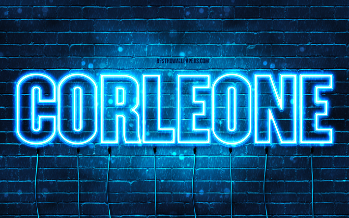 Corleone, 4k, wallpapers with names, Corleone name, blue neon lights, Corleone Birthday, Happy Birthday Corleone, popular italian male names, picture with Corleone name
