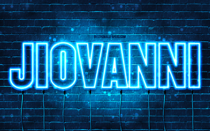 Jiovanni, 4k, des fonds d&#39;&#233;cran avec des noms, Jiovanni nom, des n&#233;ons bleus, Jiovanni Anniversaire, Joyeux Anniversaire Jiovanni, des noms masculins italiens populaires, une photo avec le nom Jiovanni